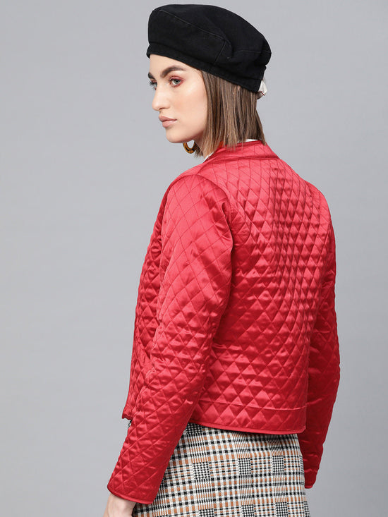 Red Front Open Quilted Jacket