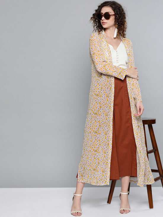 Yellow Ditsy Floral Side Slit Longline Shrug