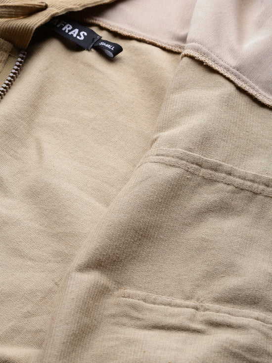 Beige Hooded Boxy Corduroy Crop Jacket