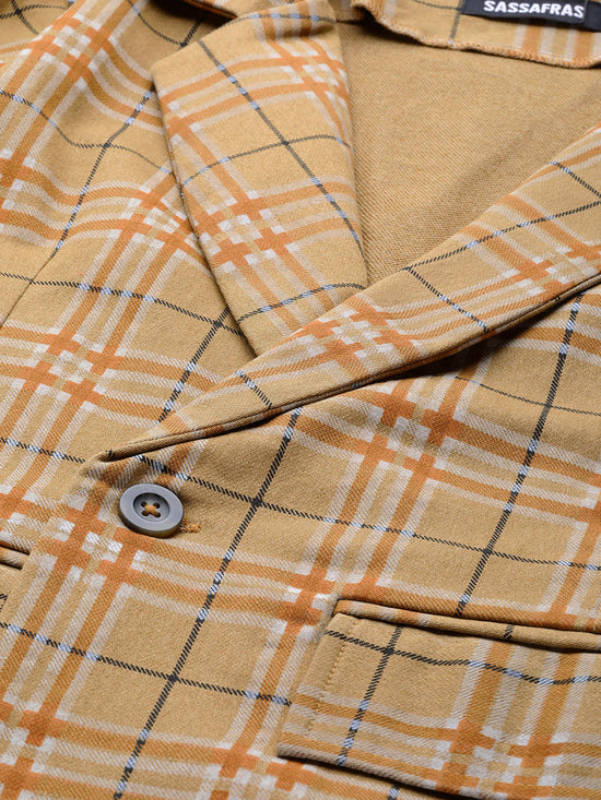 Beige Check Wrap Twill Blazer