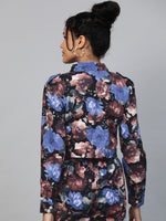 Blue Floral Crop Twill Jacket