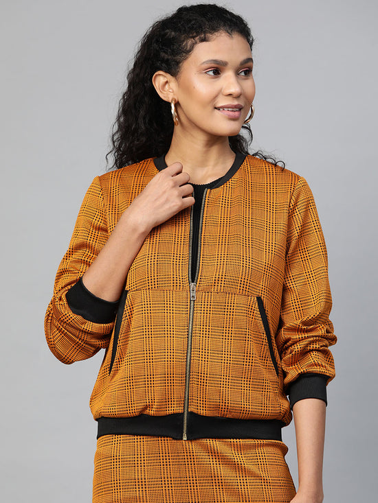 Mustard Jacquard Check Bomber Jacket