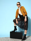 Women Mustard Jacquard Check Bomber Jacket