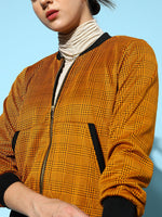 Women Mustard Jacquard Check Bomber Jacket