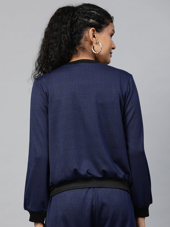 Navy Jacquard Check Bomber Jacket