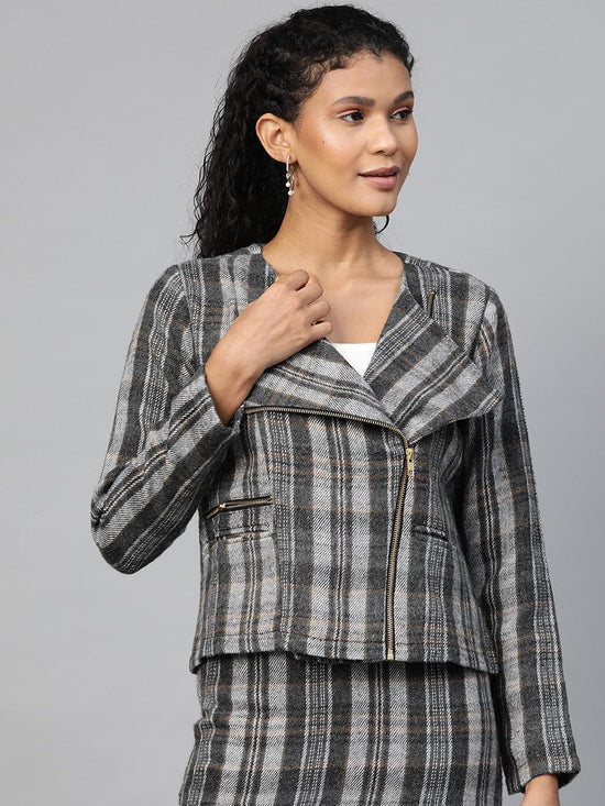 Grey Check Biker Jacket