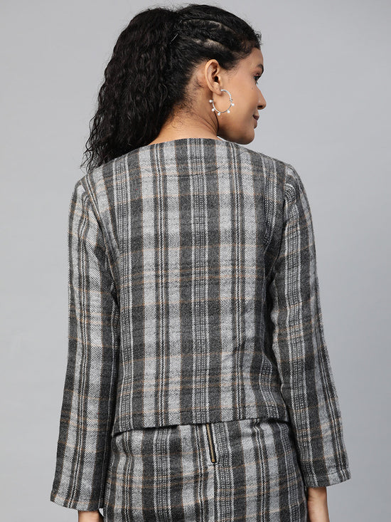 Grey Check Biker Jacket