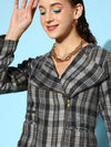 Women Grey Check Biker Jacket