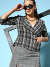 Women Grey Check Biker Jacket