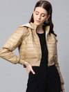 Khaki Hooded Crop Bomber Puffer Jacket