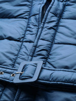 Teal Belted Longline Hooded Quilted Jacket