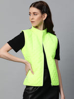 Neon Green Sleeveless Quilted Puffer Jacket