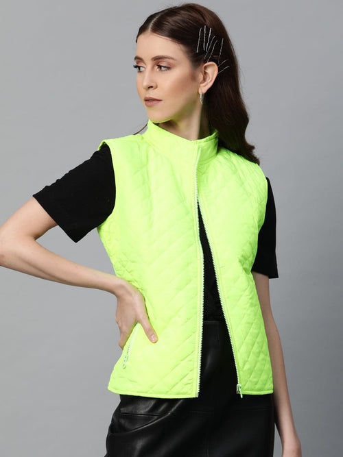 Neon Green Sleeveless Quilted Puffer Jacket