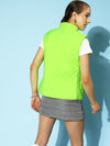 Women Neon Green Sleeveless Quilted Puffer Jacket