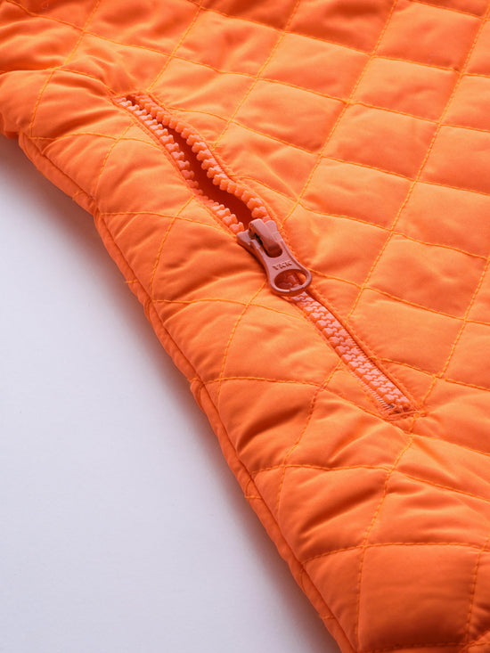 Neon Orange Sleeveless Quilted Puffer Jacket