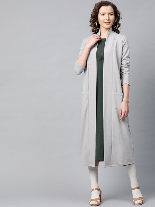 Grey Rib Front Open Longline Shrug