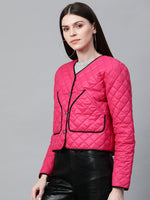 Fuchsia Piping Detail Quilted Jacket