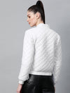 White Tie-Up Detail Quilted Bomber Jacket