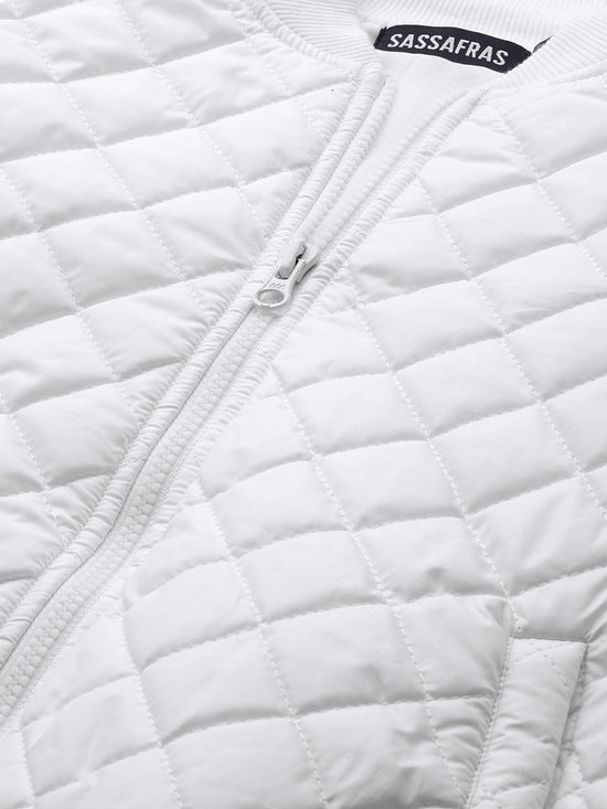 White Tie-Up Detail Quilted Bomber Jacket