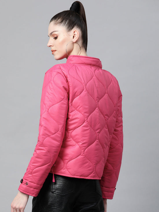 Fuchsia Front Pocket Puffer Jacket