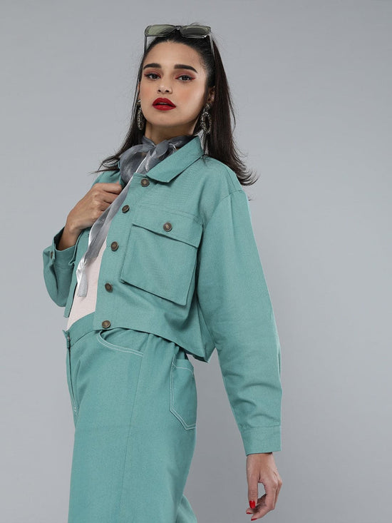 Sea Green Boxy Twill Jacket