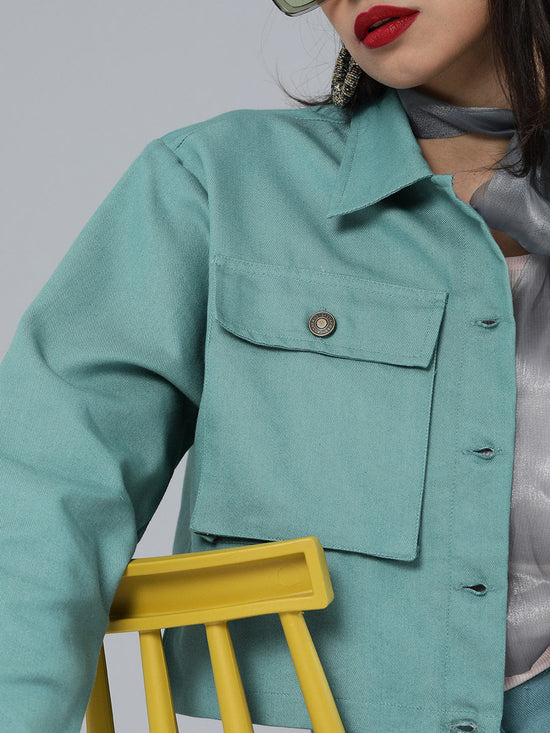 Sea Green Boxy Twill Jacket