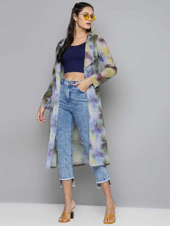 Yellow & Purple Tie-Dye Print Shrug