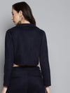 Navy Suede Crop Blazer