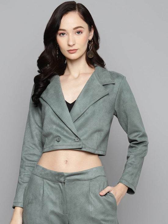 Olive Suede Crop Blazer