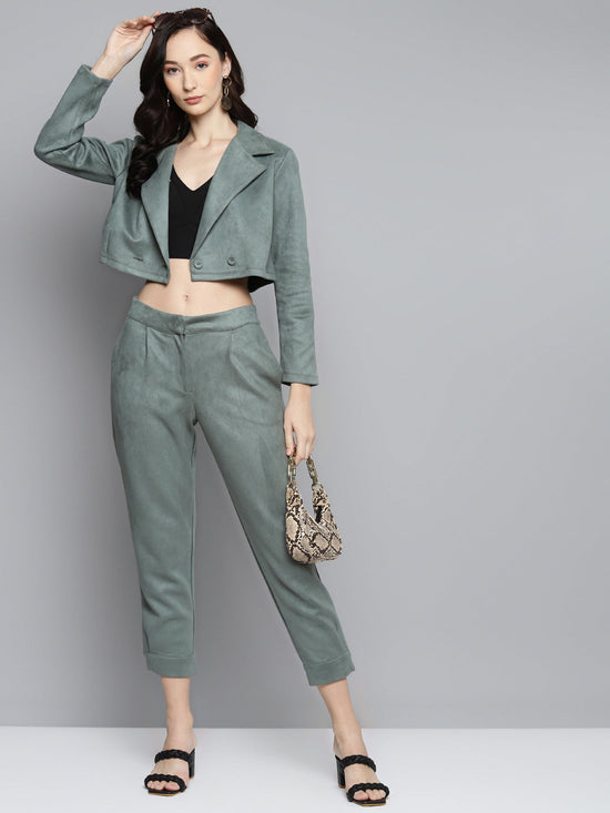 Olive Suede Crop Blazer