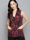 Red Floral Scuba Sleeveless Blazer