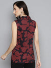 Red Floral Scuba Sleeveless Blazer