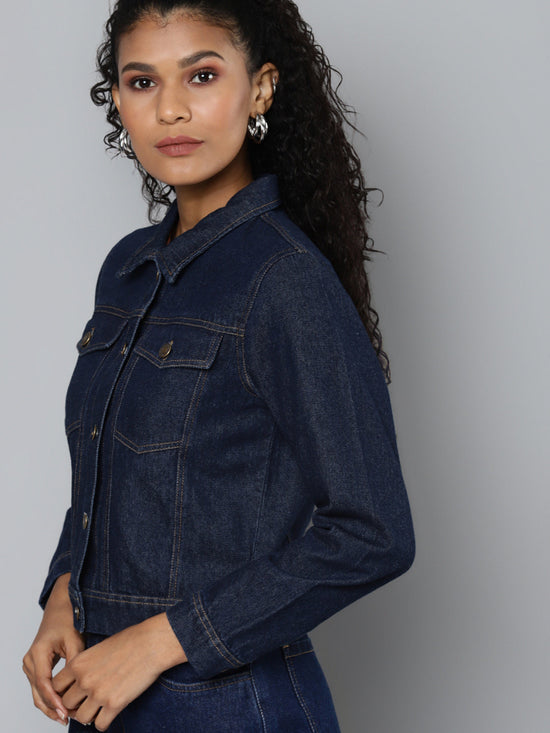 Blue Girls-Gang Print Denim Jacket