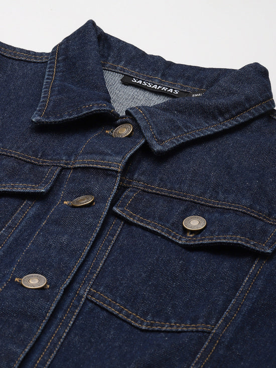 Blue Criss Cross Detail Denim Jacket