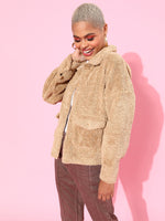 Beige Faux Fur Oversized Jacket