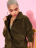 Olive Faux Fur Oversized Jacket