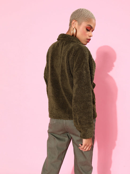 Olive Faux Fur Oversized Jacket