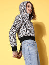 Women White Leapord Horizontal Quilted Crop Puffer Jacket