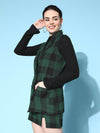 Women Green Flannel Check Sleeveless Blazer