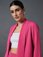 Women Pink Shawl Collar Front Open Blazer