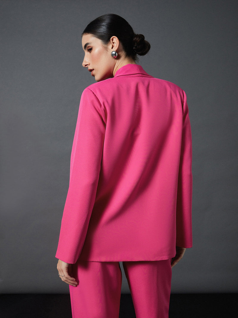 Women Pink Shawl Collar Front Open Blazer