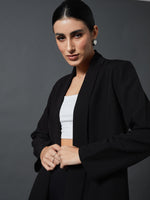 Women Black Shawl Collar Front Open Blazer