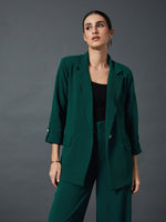 Women Emerald Green Front Button Blazer