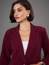Women Burgundy Front Button Blazer