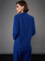 Women Royal Blue Front Button Blazer