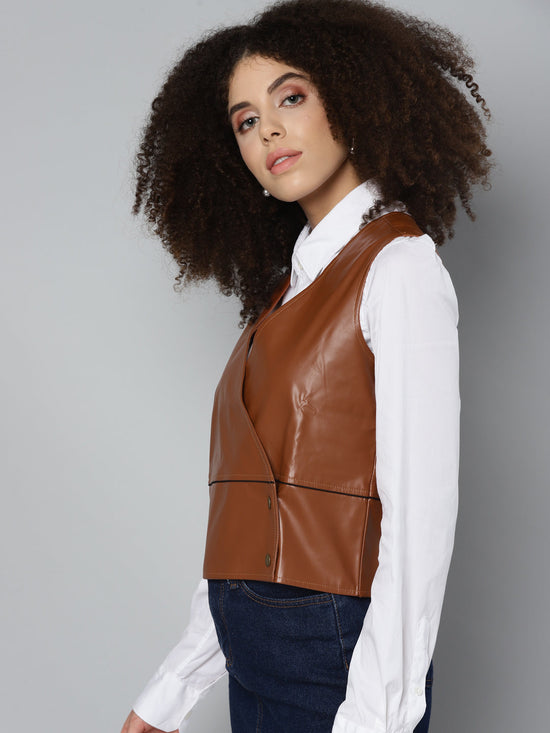 Brown PU WaistCoat