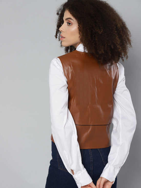 Brown PU WaistCoat