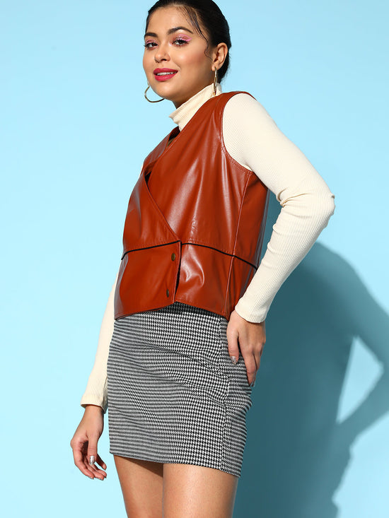 Women Brown PU WaistCoat