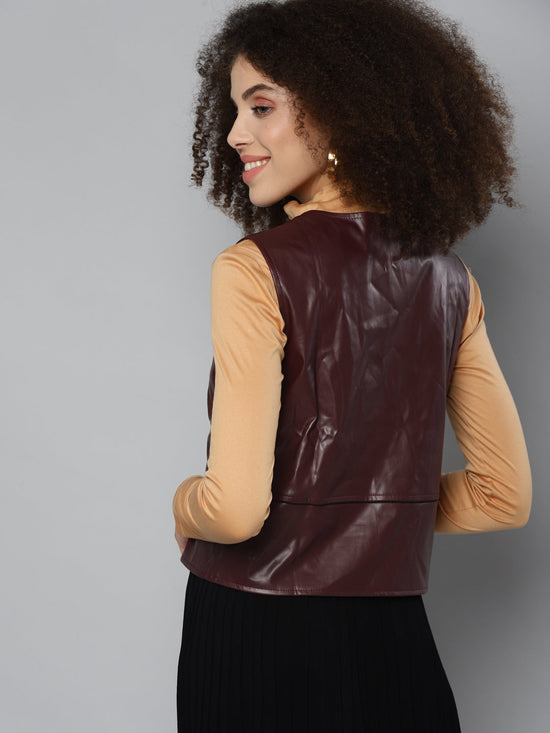 Burgundy PU WaistCoat