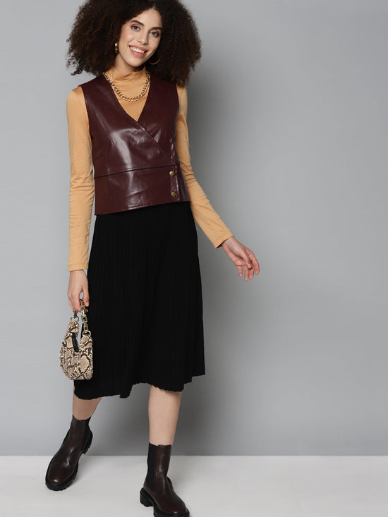 Burgundy PU WaistCoat